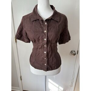 Vintage Cleopatra Couture Women's Brown Western Button Up Cowgirl Blouse Size T4